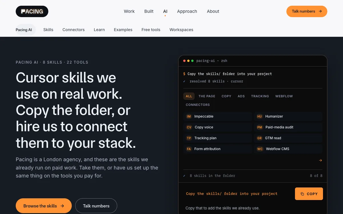 The Pacing AI home page