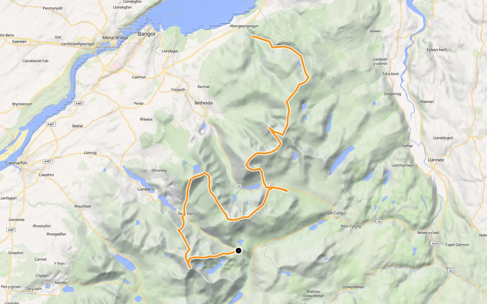 Map of Welsh 3000s, with the route in orange.