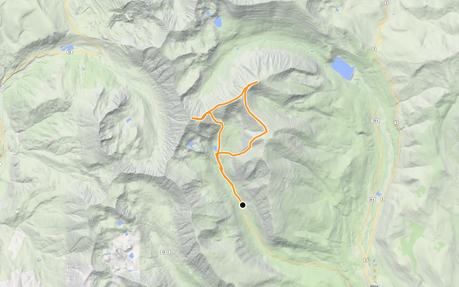 Map of Pike National Forest, Colorado, with the route in orange.