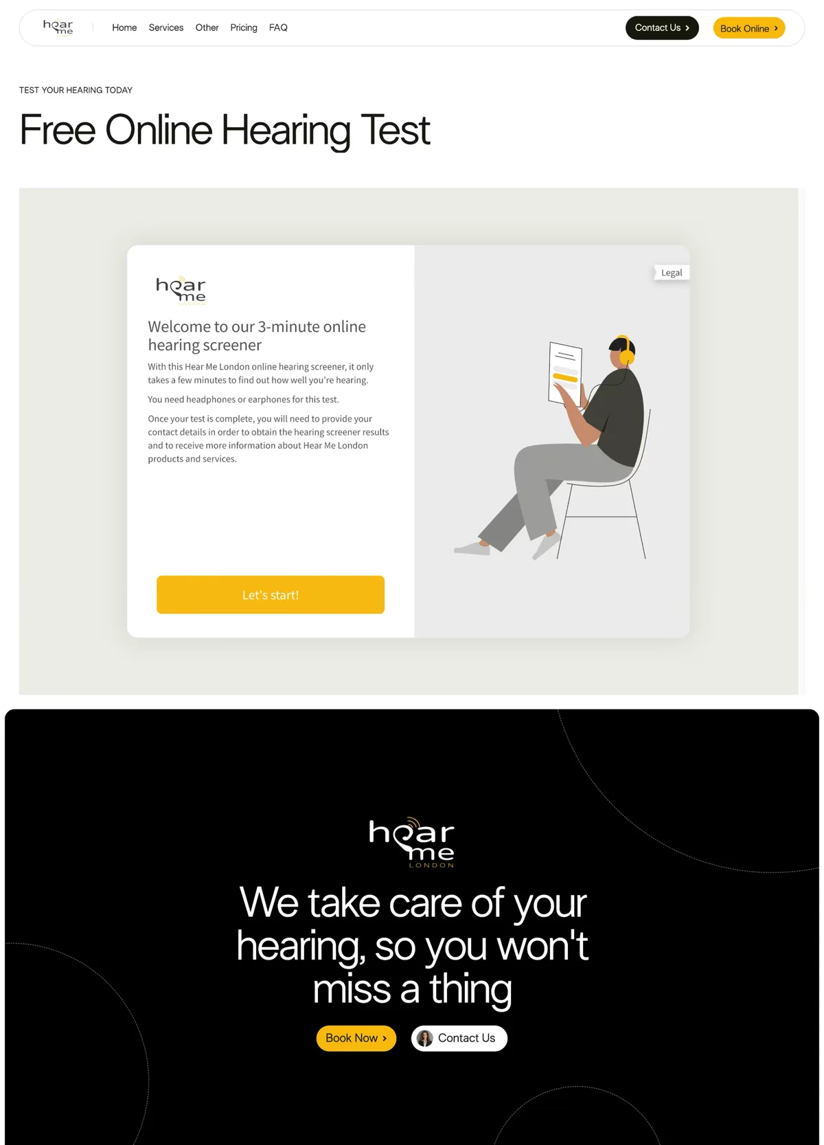 Hear Me London homepage, long