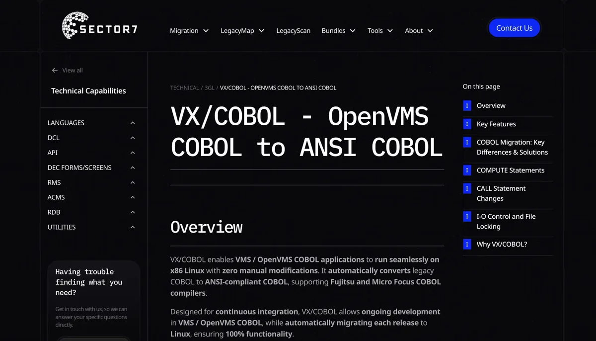 A technical page layout